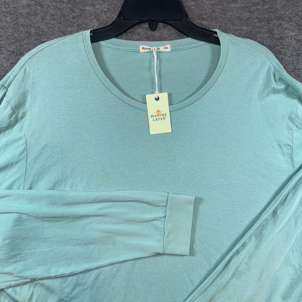 Marine Layer Mens Signature Longsleeve Crew Shirt Dusty Turquoise Soft XXL NEW